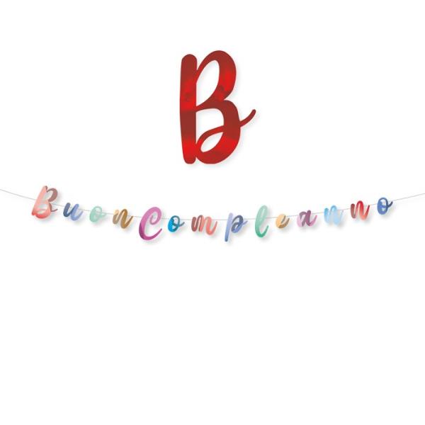FESTONE SCRITTA ITALIC BUON COMPLEANNO MULTICOLOR METAL CM.300 1 FESTONE SCRITTA ITALIC BUON COMPLEANNO MULTICOLOR METAL CM.300