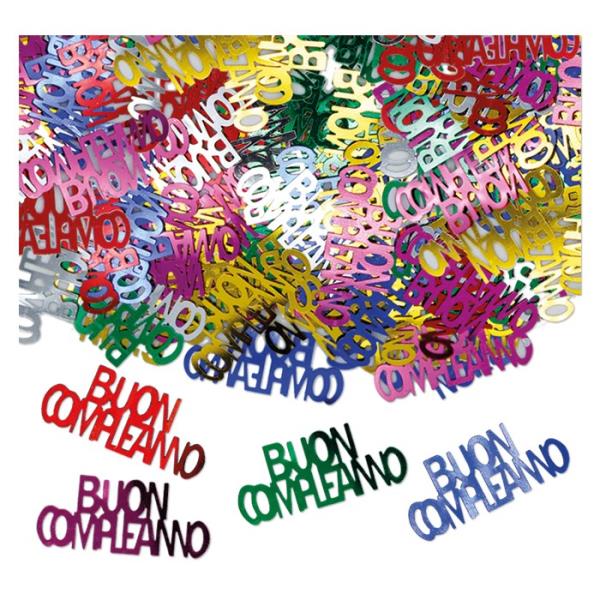 CONFETTI DECORATIVI SCRITTA BUON COMPLEANNO MULTICOLOR gr.15