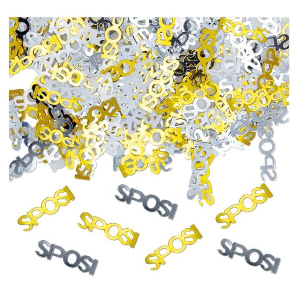 CONFETTI DECORATIVI SCRITTA SPOSI ORO BIANCHI gr.15 1 CONFETTI DECORATIVI SCRITTA SPOSI ORO BIANCHI gr.15