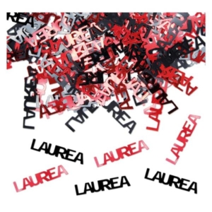CONFETTI DECORATIVI SCRITTA LAUREA ROSSO NERO gr.15
