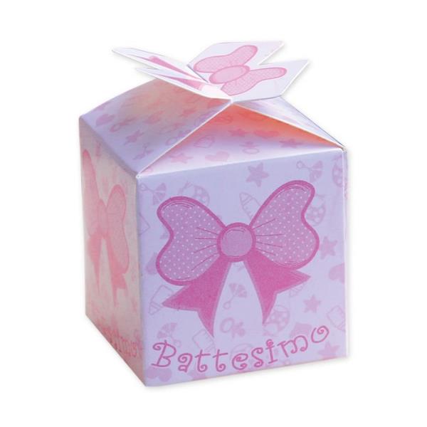 SCATOLINA CUBETTO FIOCCO BATTESIMO ROSA PZ.1 1 SCATOLINA CUBETTO FIOCCO BATTESIMO ROSA PZ.1