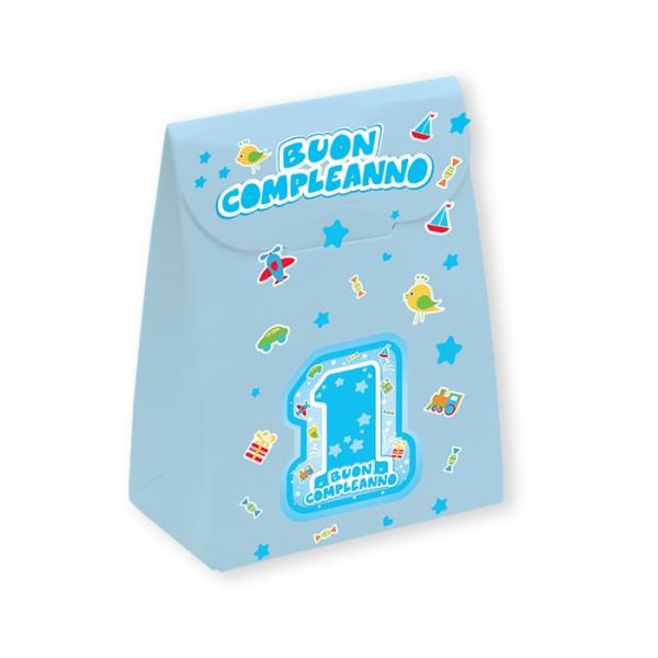 SCATOLINA SACCHETTO PRIMO COMPLEANNO CELESTE