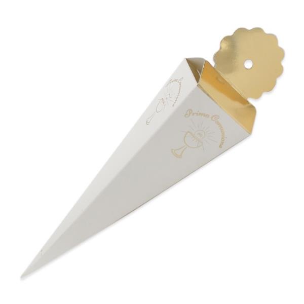 SCATOLINA CONO QUADRATO COMUNIONE GOLD METAL 1 SCATOLINA CONO QUADRATO COMUNIONE GOLD METAL