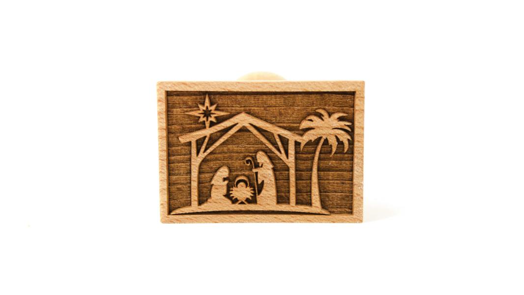 TIMBRO LEGNO RETTANGOLARE 70x50 mm. CHRISTMAS NATIVITY pz.1