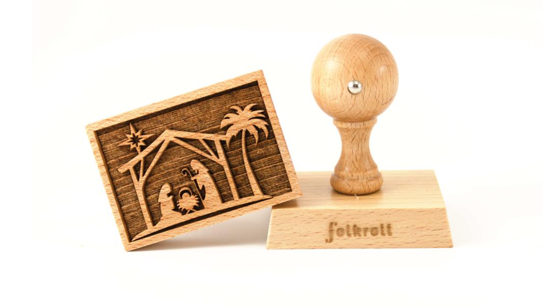 TIMBRO LEGNO RETTANGOLARE 70x50 mm. CHRISTMAS NATIVITY pz.1