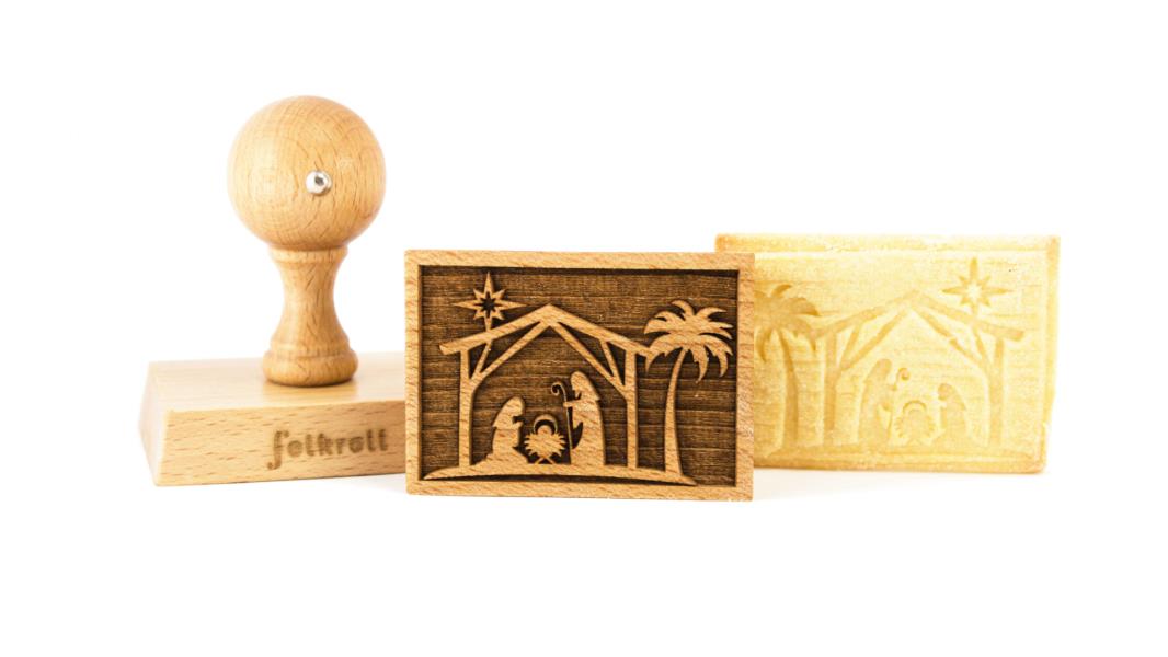 TIMBRO LEGNO RETTANGOLARE 70x50 mm. CHRISTMAS NATIVITY pz.1