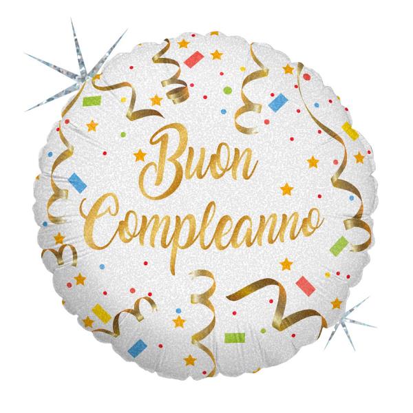 PALLONCINO MYLAR 18'' BUON COMPLEANNO GLITTER BIANCO/ORO 1 PALLONCINO MYLAR 18'' BUON COMPLEANNO GLITTER BIANCO/ORO