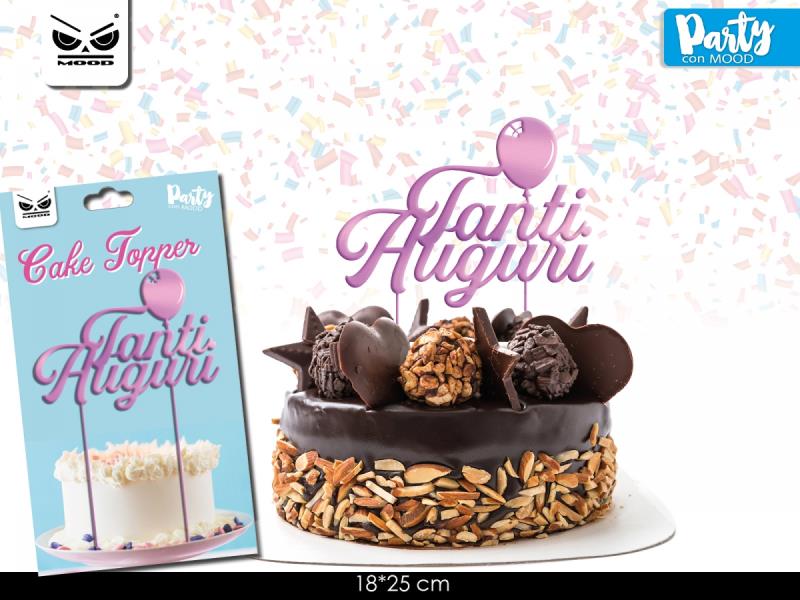 CAKE TOPPER TANTI AUGURI ROSA 15,5x16,5 cm 1 CAKE TOPPER TANTI AUGURI ROSA 15,5x16,5 cm