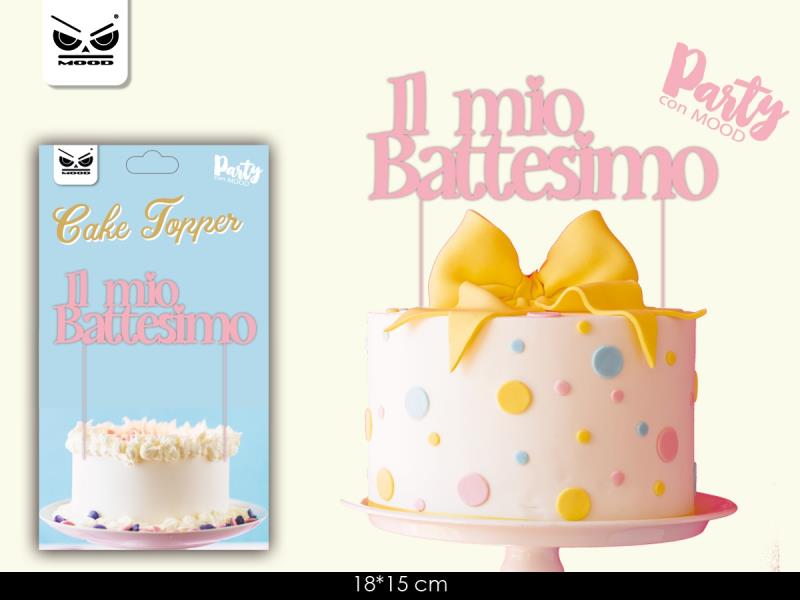 CAKE TOPPER IL MIO BATTESIMO ROSA 17x17 cm 1 CAKE TOPPER IL MIO BATTESIMO ROSA 17x17 cm