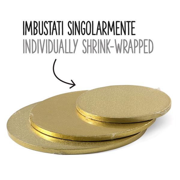 SOTTOTORTA TONDI CARTONE/ALLUMINIO ORO H.1,2 DISPONIBILI IN VARIE MISURE pz.1 2 SOTTOTORTA TONDI CARTONE/ALLUMINIO ORO H.1,2 DISPONIBILI IN VARIE MISURE pz.1