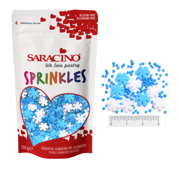 SPRINKLE DECORAZIONI CHRISTMAS ICE FIOCCHI DI NEVE BIANCHI E AZZURRI 100 gr. 1 SPRINKLE DECORAZIONI CHRISTMAS ICE FIOCCHI DI NEVE BIANCHI E AZZURRI 100 gr.