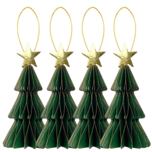 DECORAZIONI IN CARTA ALBERO VERDE CON STELLA 10 cm. PZ.4