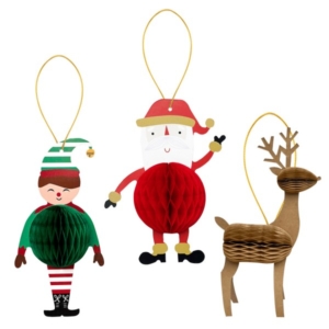 DECORAZIONI IN CARTA BABBO NATALE ELFO RENNA 14 cm. PZ.3