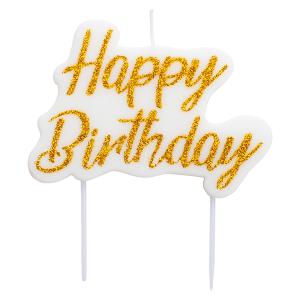 PICK CANDELA GLITTER BIO HAPPY BIRTHDAY ORO PZ.1