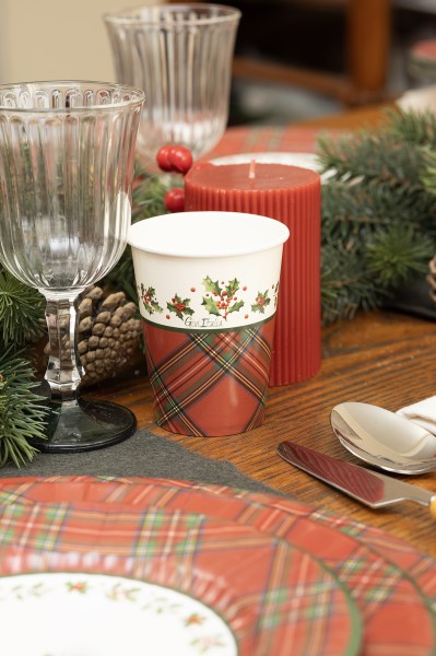 BICCHIERE IN CARTONCINO 250 cc. SCOTTISH CHRISTMAS PZ.8 2 BICCHIERE IN CARTONCINO 250 cc. SCOTTISH CHRISTMAS PZ.8
