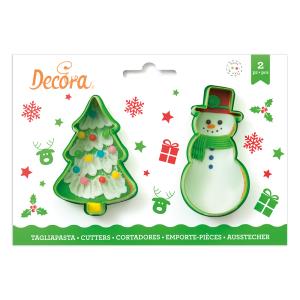 SET 2 TAGLIAPASTA IN PLASTICA ALBERO E PUPAZZO DI NEVE
