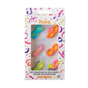 DECORAZIONI IN ZUCCHERO MASCHERINE CARNEVALE SENZA GLUTINE PZ.6 2 DECORAZIONI IN ZUCCHERO MASCHERINE CARNEVALE SENZA GLUTINE PZ.6