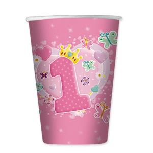 BICCHIERE CUORE 1 COMPLEANNO ROSA pz.10